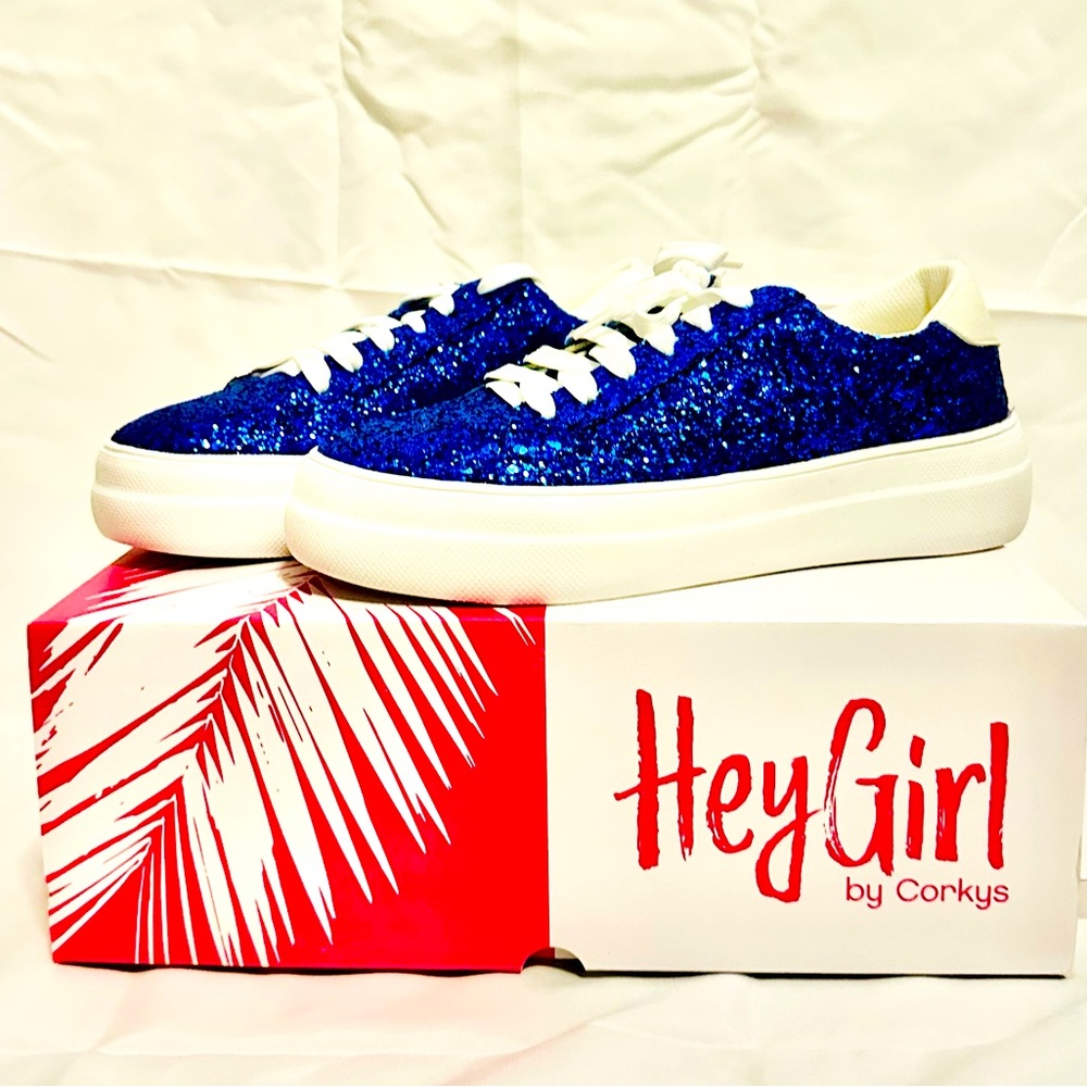 BNIB • HEY GIRL BY CORKYS SNEAKERS • GAMEDAY • ROYAL BLUE GLITTER • SIZE 7 • SEC
